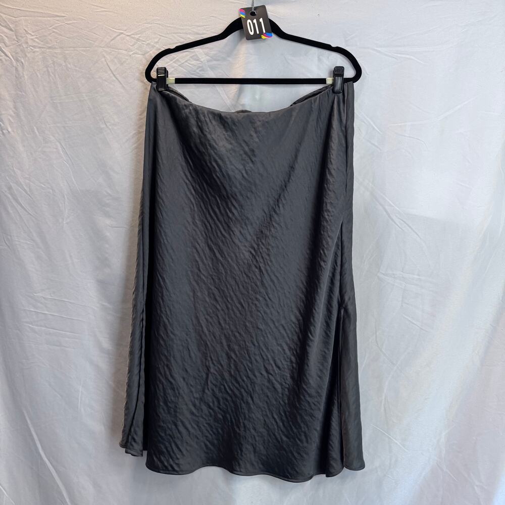 Lane Bryant Grey Satin Midi Skirt Plus Size 18 Elastic Waist Side Slit A-Line